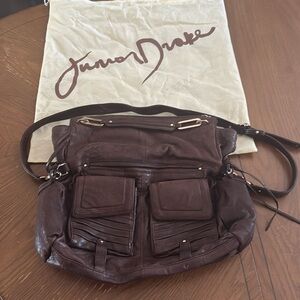 Junior Drake Chocolate Brown Lamb Leather Pleated Flap Slouchy Hobo Shoulder Bag